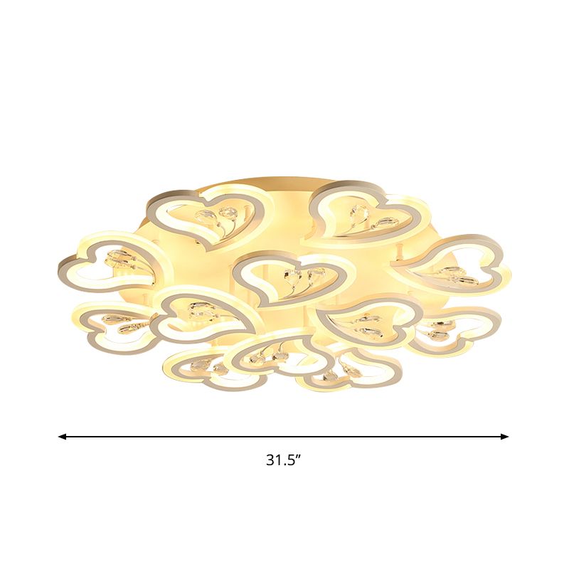 19.5 "/23.5" /31.5 " W Weiß-Herz-Form semi-bündig Licht moderne LED Acryl Deckenlampe mit Kristall-Accent in Warm/Weißes Licht