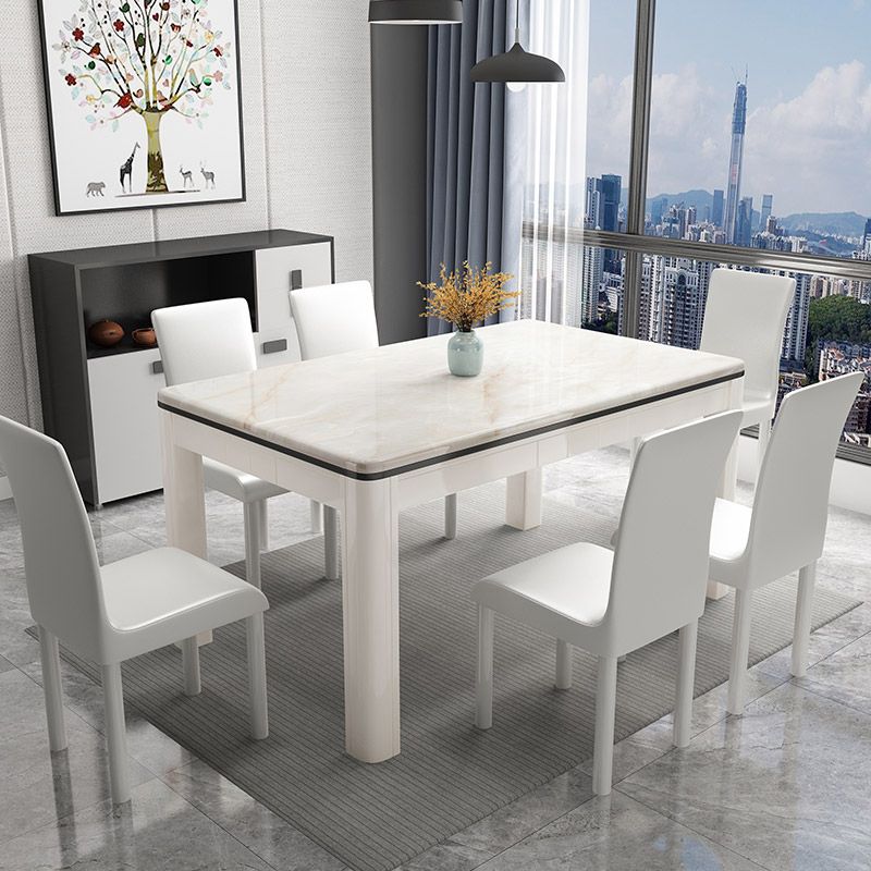 Mesa de comedor de mármol de estilo mediados de siglo, mesa rectangular con base de madera de 4 patas para el hogar