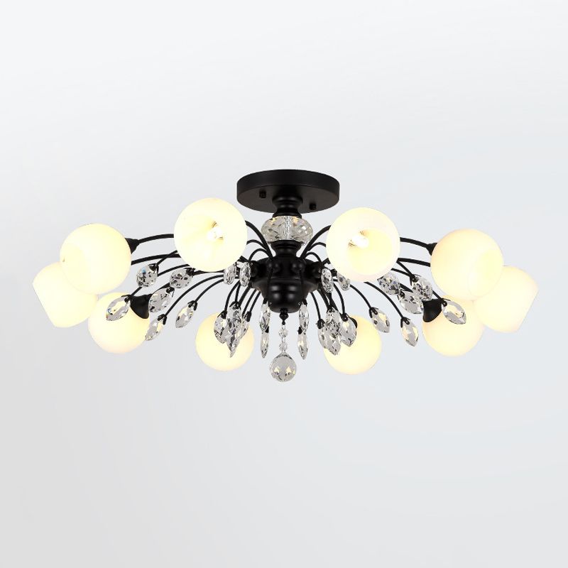 Traditional Round Semi Mount Lighting Glass Ceiling Lighting in Black
