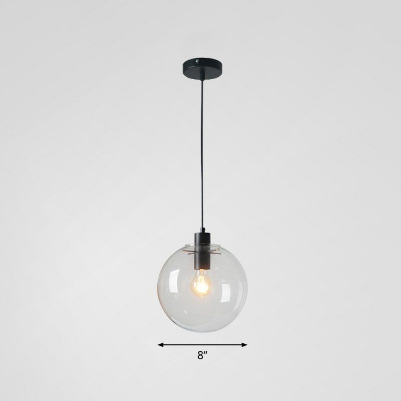 Clear Glass Globe Hanging Light Minimalistic 1-Light Black Pendant Lighting for Restaurant