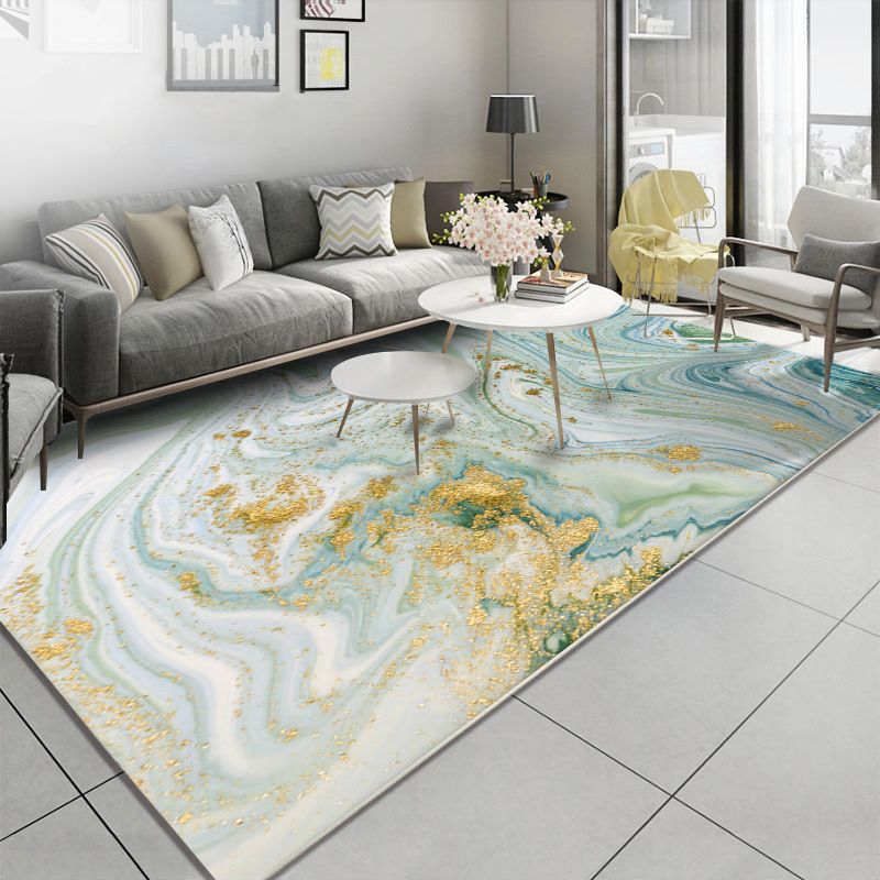 Green Contemporary Rug Synthetics Abstract Pattern Indoor Rug Non-Slip Backing Stain-Resistant Area Carpet for Living Room