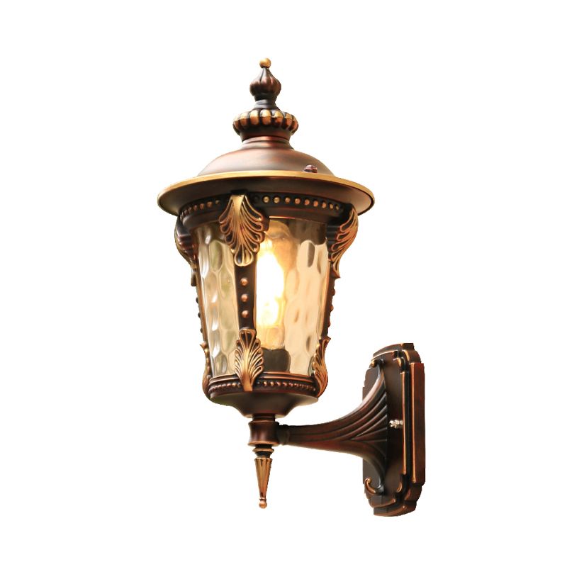 1 Bulb Sconce Light Fixture Countryside Outdoor Wall Mounted Lamp with Water Glass Shade in Coffee