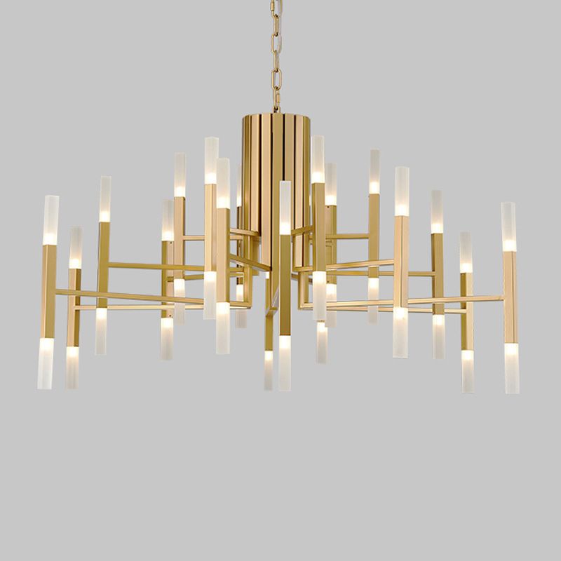 Modern Luxury Linear Pendant Light Electroplate Metal Chandelier with Acrylic Shade