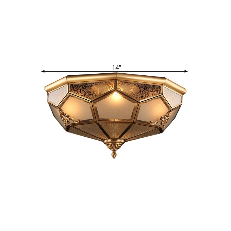 14"/18" Wide 3/4-Head Ceiling Light Traditional Printed Bowl Opal Glass Flush Mount Fixture in Brass