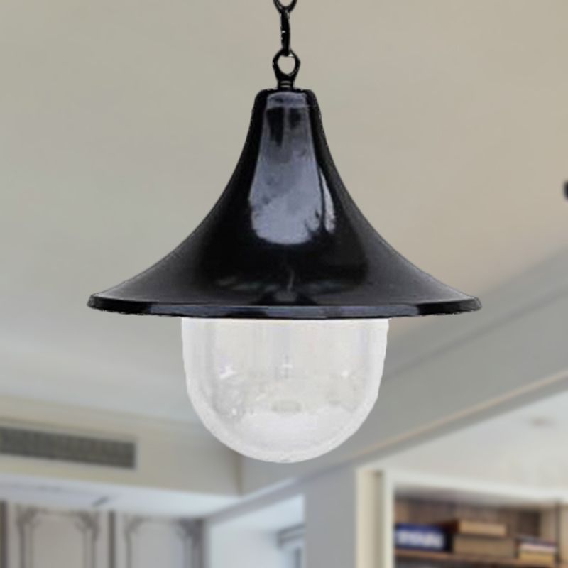 Pendante évasé de style antique avec nuance en verre transparent 1 lampe suspendue de l'ampoule en rouille / finition noire pour extérieur