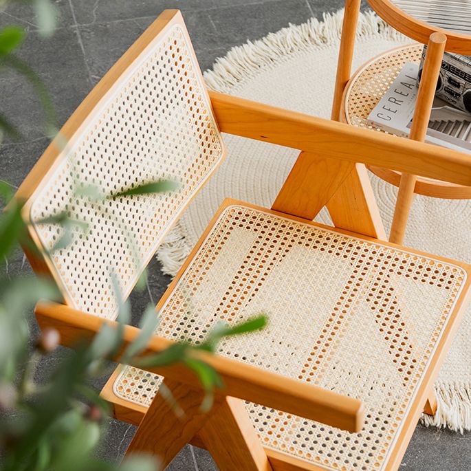 Contemporary Balcony Wood Arm Chair Matte Finish Open Dining Chair