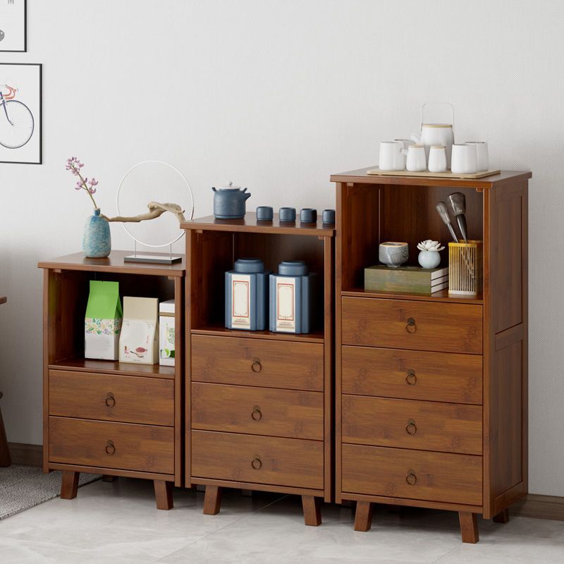 Mid-Century Modern Accent Chest with Drawers and Shelf in Brown
