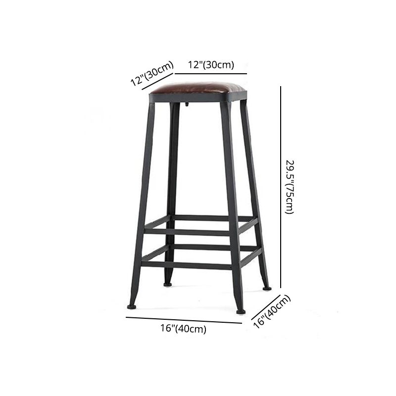 Industrial Brown Leather Bar Stools Square Stool with Metal Base