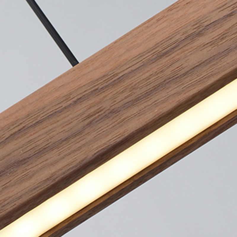 1 Light Linear Island Lighting Modernism Wood Chandelier Light Fixture for Kitchen