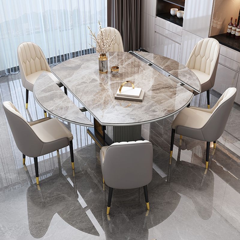 Glossy Gray Dining Set with White Chairs 1/5/7 Pieces Stone Top Dinette Set for Kitchen