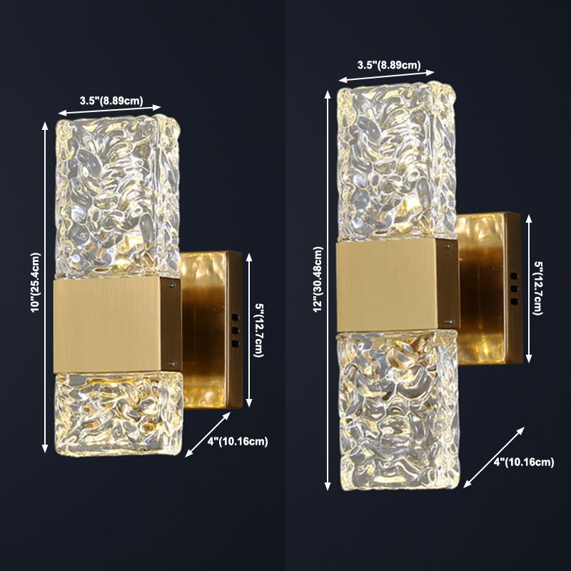 Nordic Style Metal Wall Light Cuboid LED Wall Sconce with Crystal for Bedroom