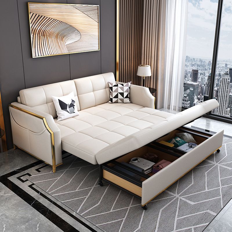 White Sleeper Sofa Faux leather Sofa Bed with Detachable Mattress