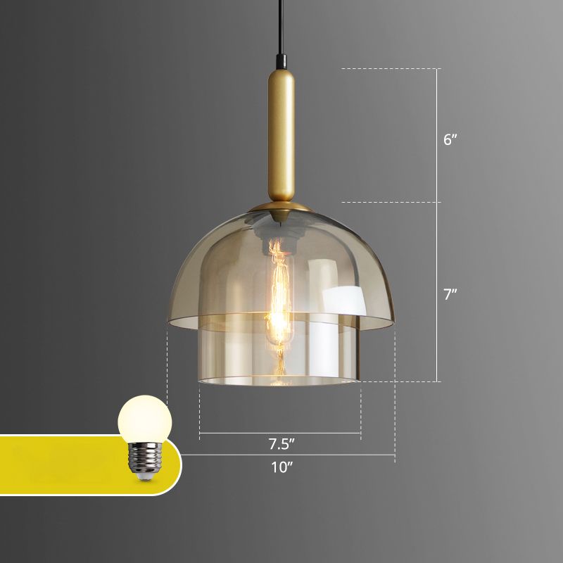 Postmodern 3-Shade Pendant Cognac Glass 1 Bulb Dining Room Hanging Light Fixture in Brass