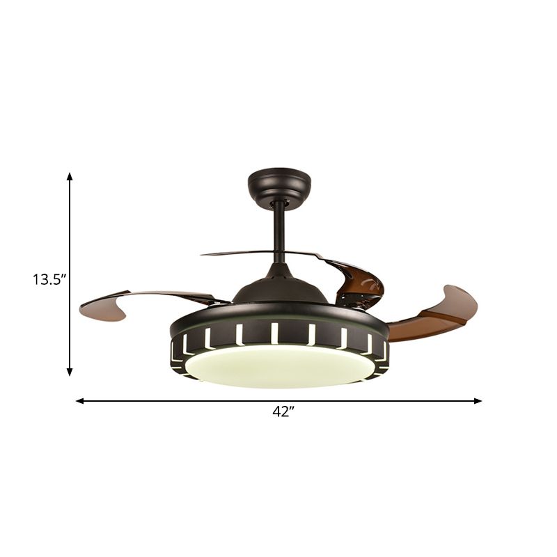 Metaal zwart hangventilator lichtcirkel led minimalistisch 4 bruine messen semi spoelbevestiging plafond armatuur met 4 bruine messen voor slaapkamer, 36 "/42" breedte