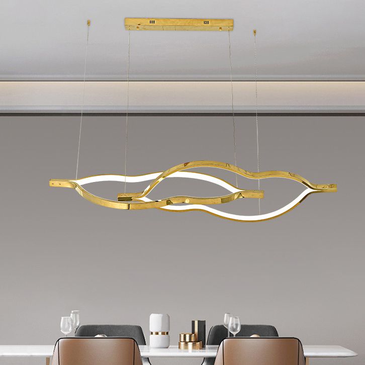 Metal Linear Shape Chandelier Light Modern Style 2 Lights Chandelier Light Fixture in Gold