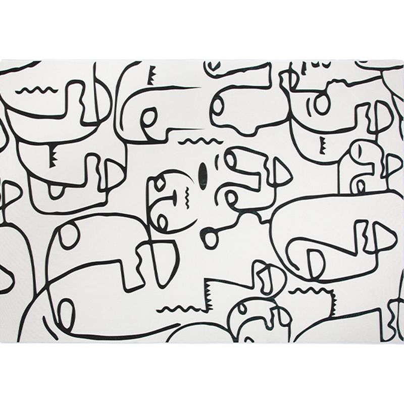 White Abstract Pattern Area Carpet Modern Polyester Area Rug Anti-Slip Rug for Home Decor