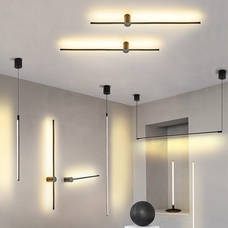 Estilo moderno de pared lineal de metal de mono de monte de pared de 1 luces en negro