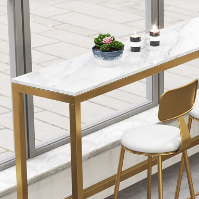 White Faux Marble Bar Height Table Glam Rectangle Bar Dining Table