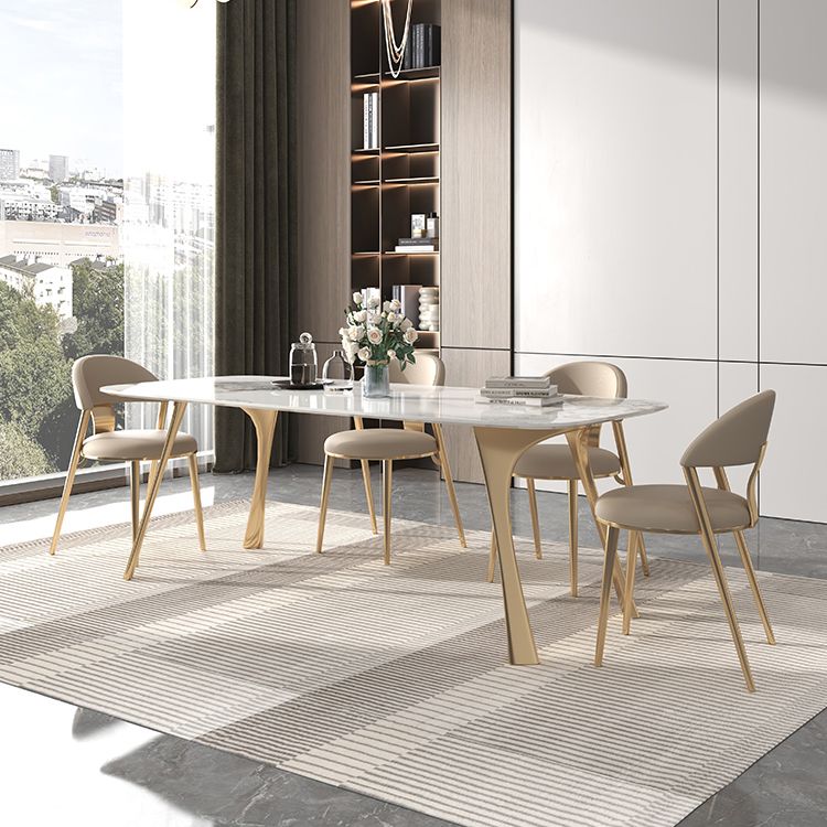 Traditional Luxury Dining Table with White Stone Rectangle Top Dining Table for Kitchen