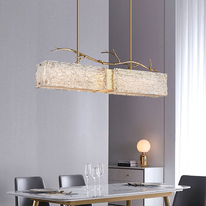 Rectangle Glass Island Light Fixtures Modern Style Hanging Lamp for Living Room
