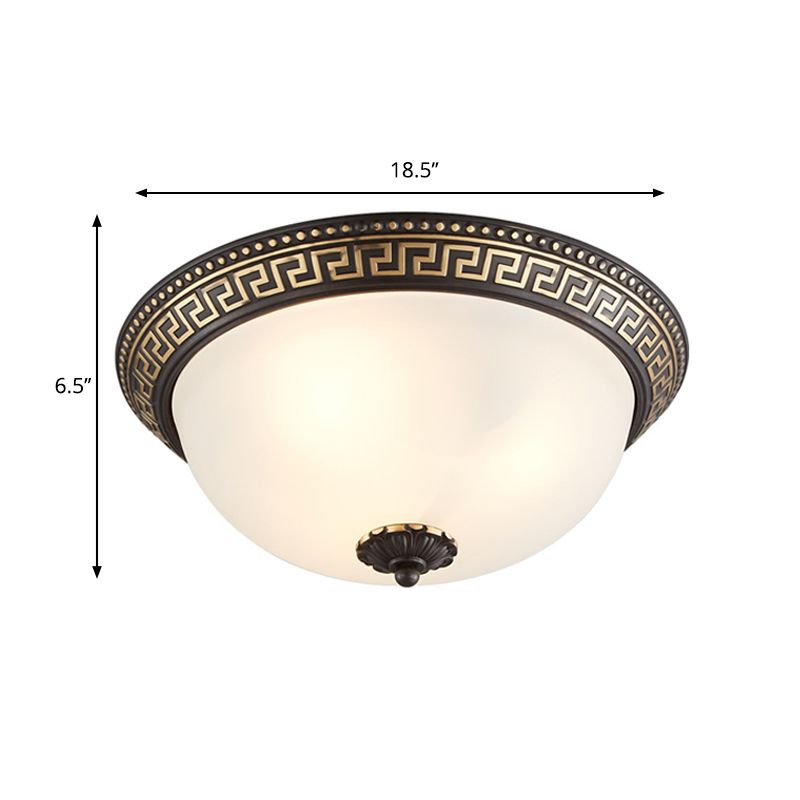 Traditional Taper Flush Mount Lamp 2/3/4-Head Opaline Glass Ceiling Fixture in Black and Gold for Corridor, 12"/14"/18.5" W