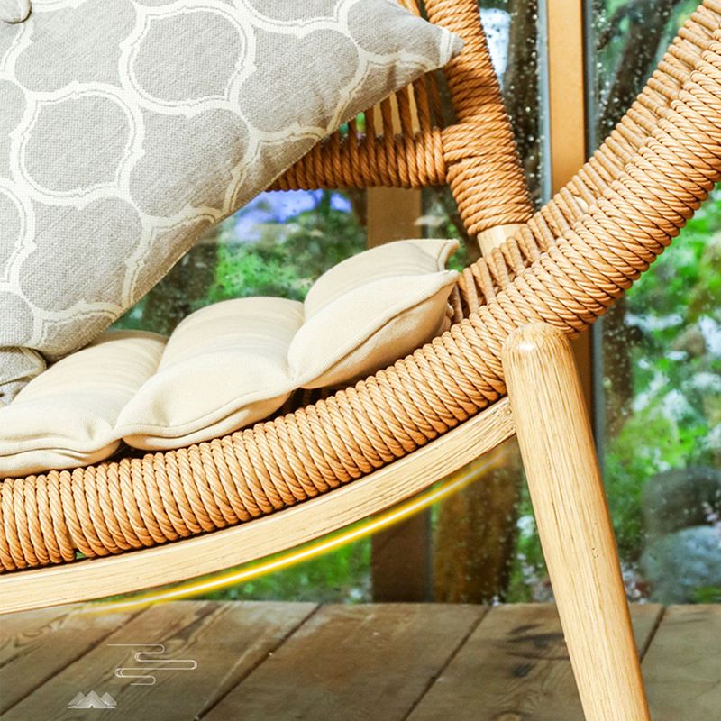 Traditional Rattan Cushioned Yoga Chaise Lounge Chair with Arms and Pillow Accent Chair