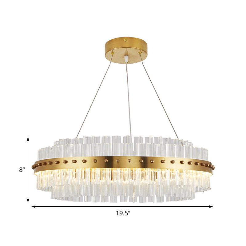 19.5"/23.5"/27.5" W LED Living Room Ceiling Pendant Light Modernist Gold Chandelier with Dual-Layered Clear Glass Shade