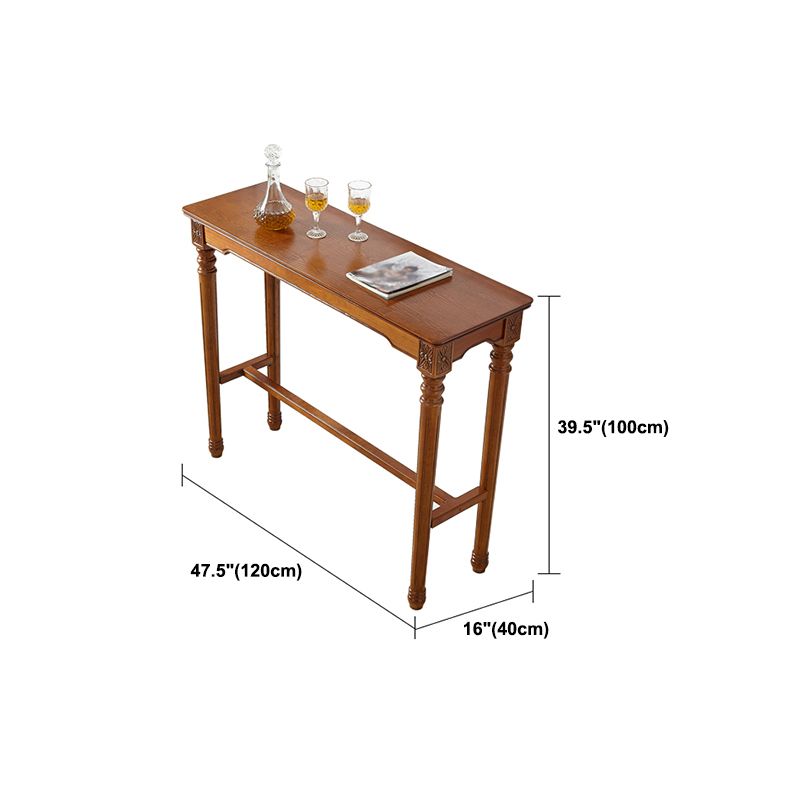 Modern Rectangle Bar Table Solid Wood Brown Colour Bar Dining Table with Footrest