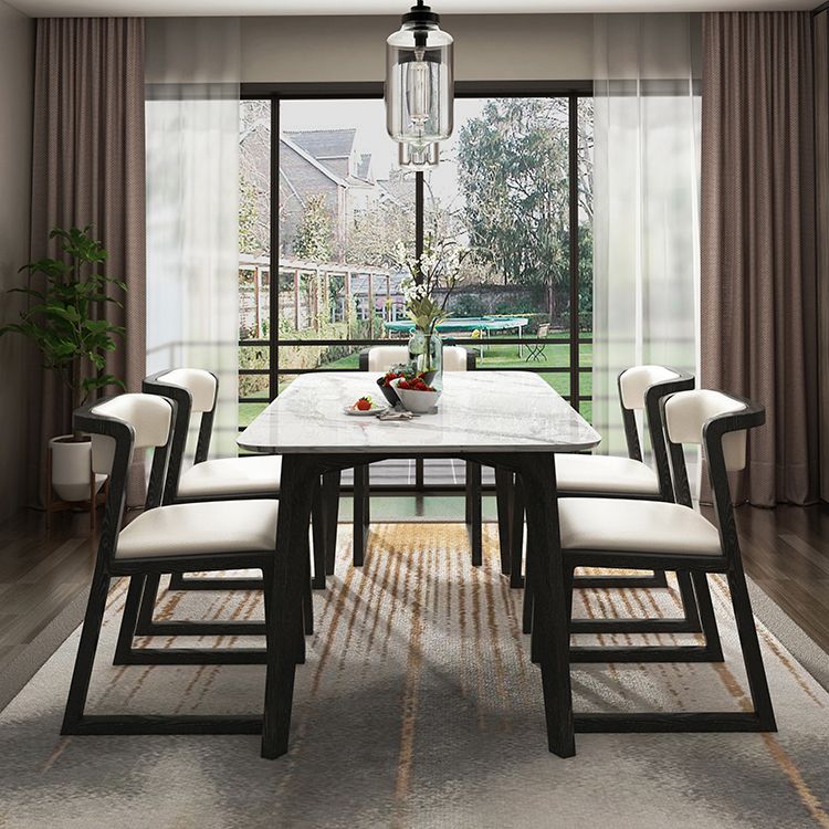 Black Legs Solid Wood and Faux Leather Dining Accent Chair for Home