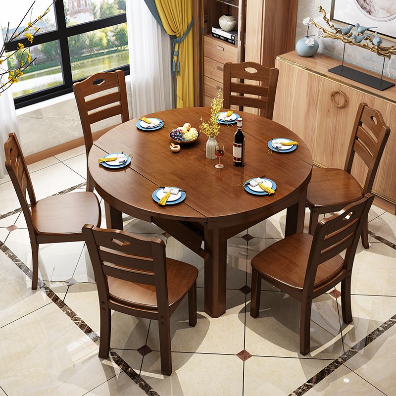 Traditional Wood Scalable Dining Table Rubber Base for Dining Room