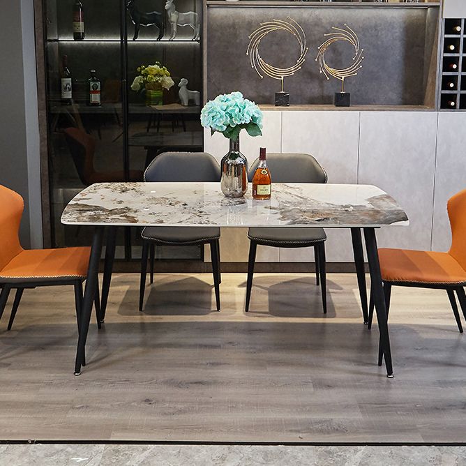 Rectangle Stone Top Dining Table Contemporary Dining Table with 4 Legs in Black