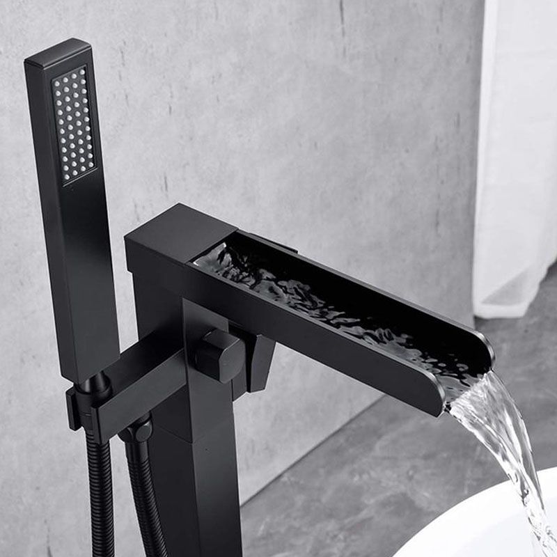 Brass Freestanding Tub Filler with Waterfall Spout Floor Mounted Bathroom Faucet