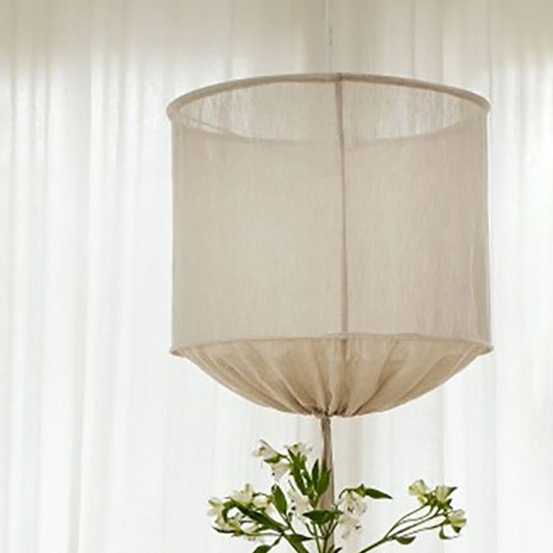 Hand-Worked Barrel Fabric Pendant Lamp Modern 1-Light Flaxen Hanging Ceiling Light with Pull String