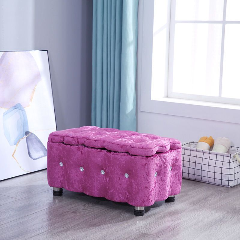 Glam Plain Storage Pouf Plain Velvet Tufted with Storage Rectangle Couch Ottoman