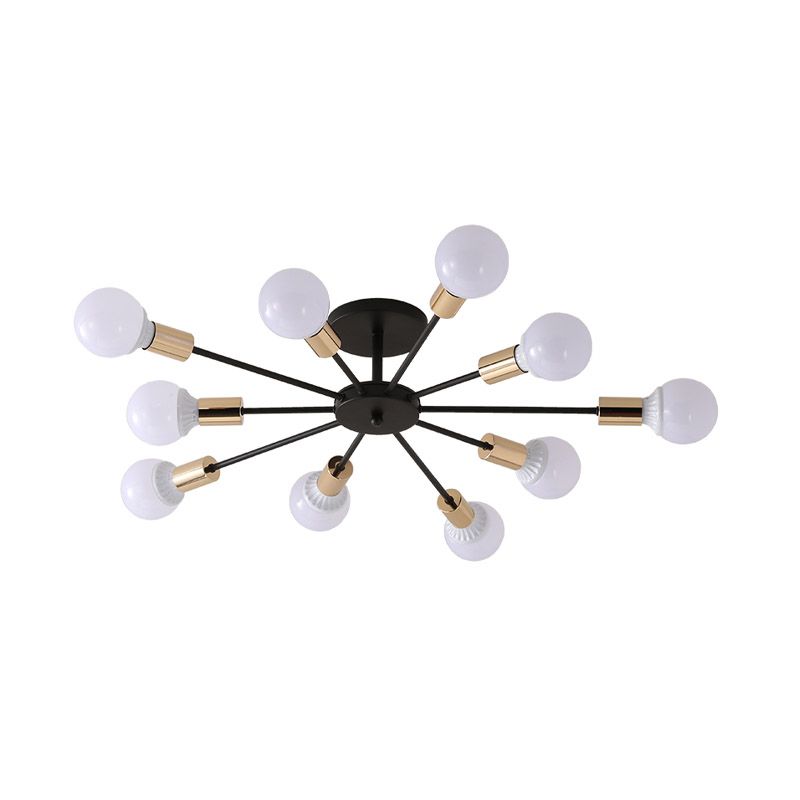 Black Sputnik Semi Flush Light Industrial Metallic 6/8 Lights Ceiling Mounted Fixture with Exposed Bulb, 23.5"/27.5" W