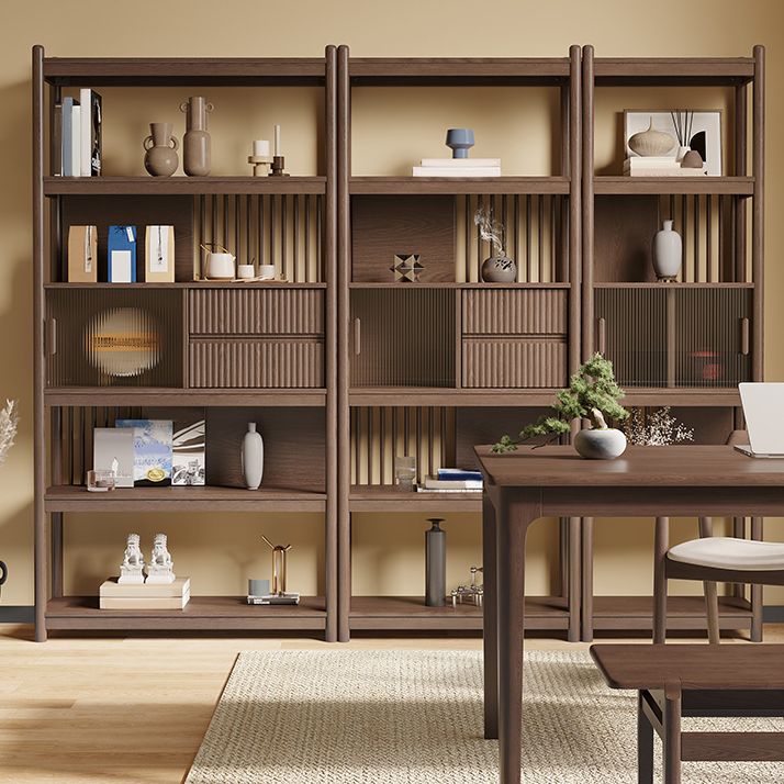 Rectangular Wood Cabinet, Mid-Century Modern Glass Paned Door Storage Cabinet