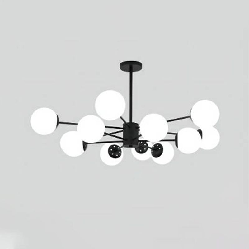 Multi Light Spherical Branch Hanging Lights Modern Style Glass Hanging Lighting in Black