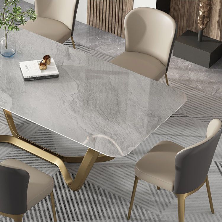 Glam Style Dinner Table Stone Rectangle Dining Site Table in White