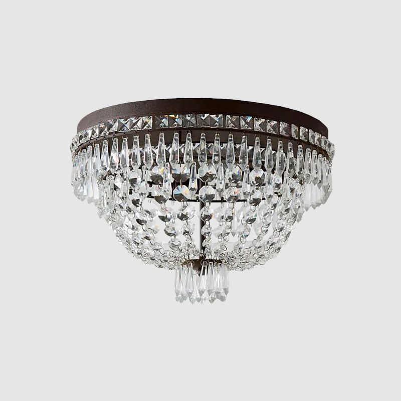 Crystal Strand Basket Flushmount Lighting Traditionelle 3-Kopf-Deckenleuchte für Schlafzimmer in Schwarz