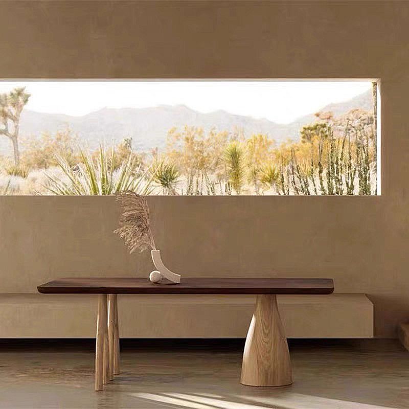 Modern Style 3 Legs Base Design Brown Pine Rectangular Coffee Table
