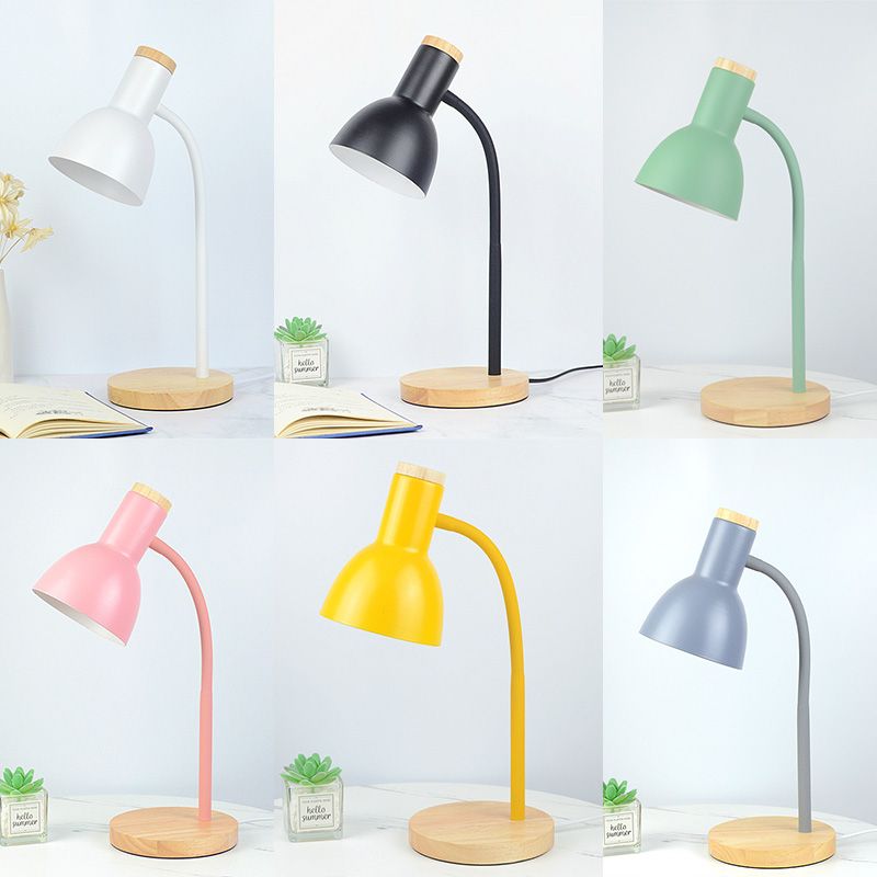 Dome tonalità in stile Nordic Lampada da tavolo da 18 "Luce di lettura del letto in altezza con base rotonda in legno