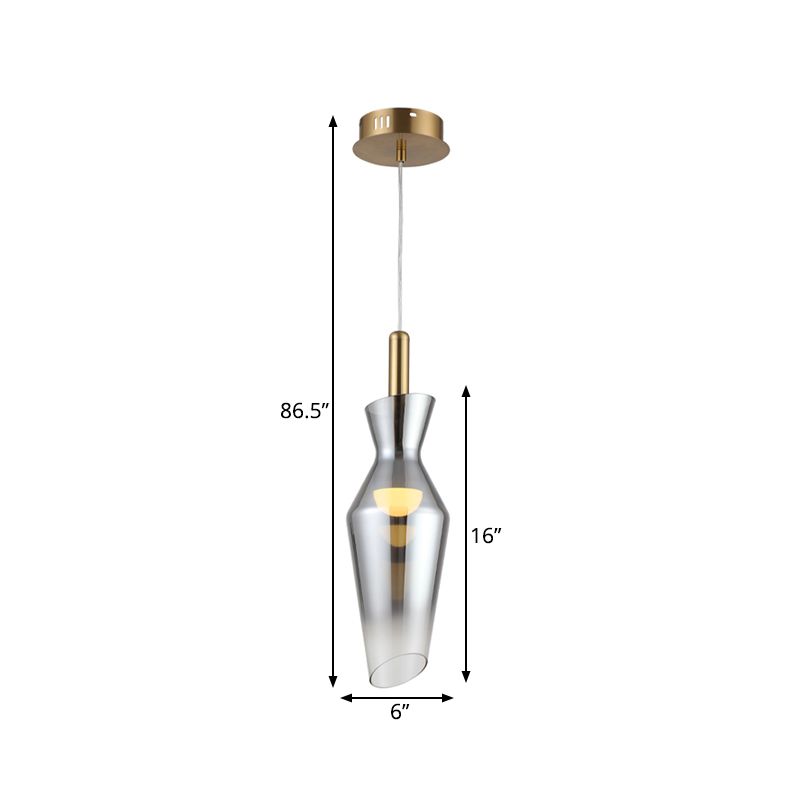 Modernist Urn Shape Hanging Light Kit Smoke Gray Glass Dining Room LED Pendant Lamp Fixture