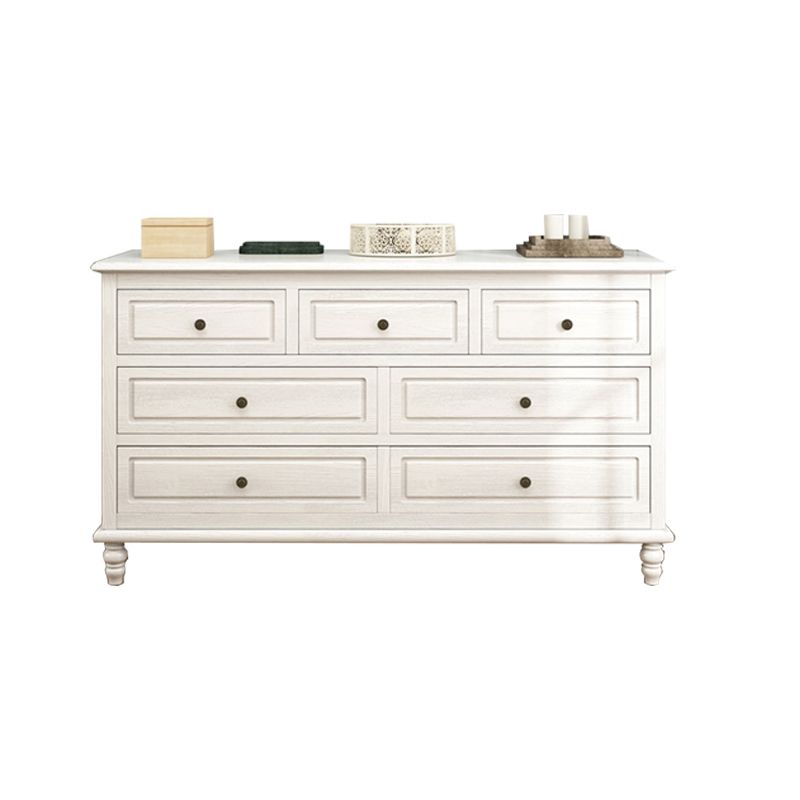 Mid-Century Modern White Chest with 7 Drawers and Turned Legs