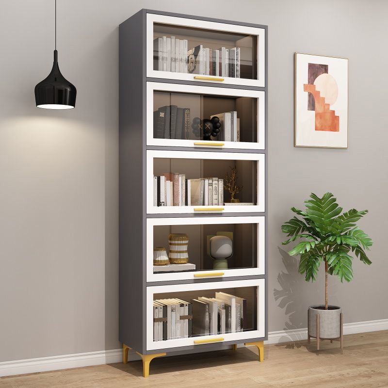 Modern Engineered Wood Bookcase White Standard Shelf with Door