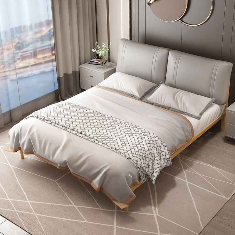 Glam Solid Color Platform Bed Metal Bed Frame with Headboard