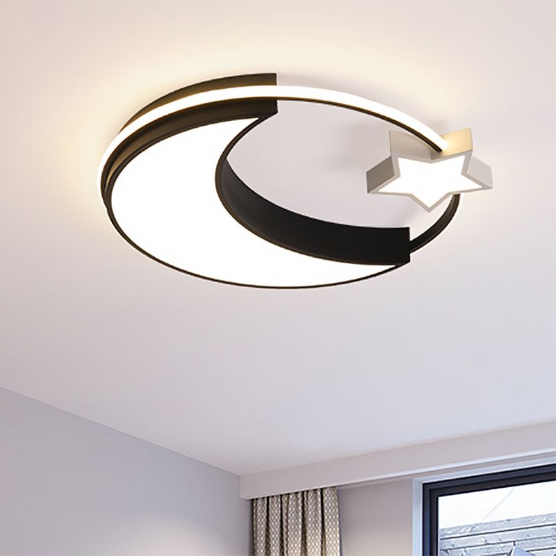 Kinder Moon and Star Flush Mount Acryl LED Schlafzimmer Deckenleuchte in Gold/Schwarz und Weiß