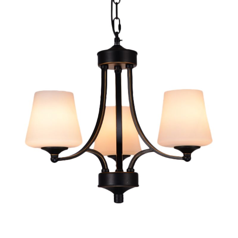 Traditionele tulpen kroonluchter verlichtingsarmatuur 3/5/8 bollen Melkglas hangluchting in het zwart voor eetkamer