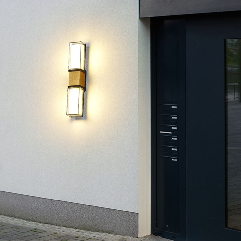 Modern Metal Wall Sconce Rectangle Shape Wall Lamp with Acrylic Shade for Courtyard