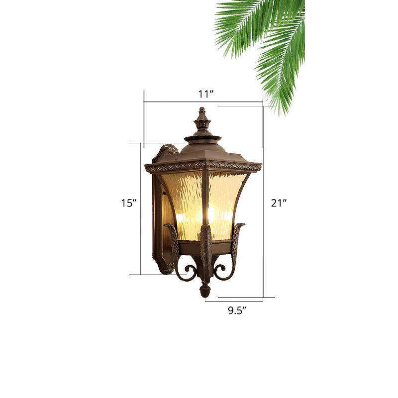 Dark Coffee Single Wall Sconce Light Rustic Rippled Glass Flared Wall Light for Outdoor