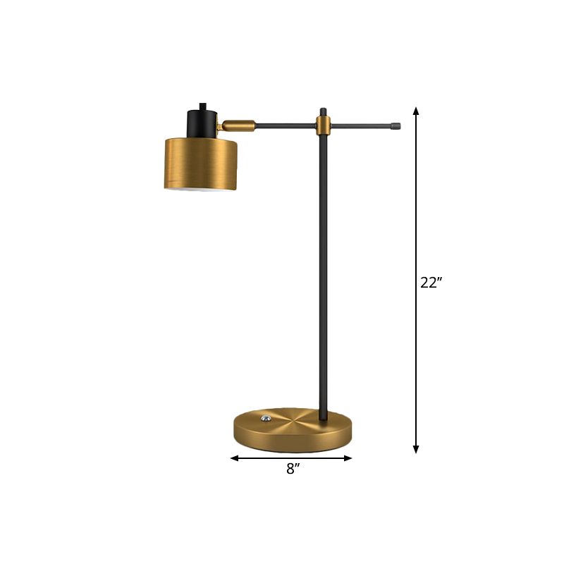 Luce del comodino Drum Metal contemporaneo 1- Lampada da tavolo in ottone leggero con braccio angolare destro per soggiorno